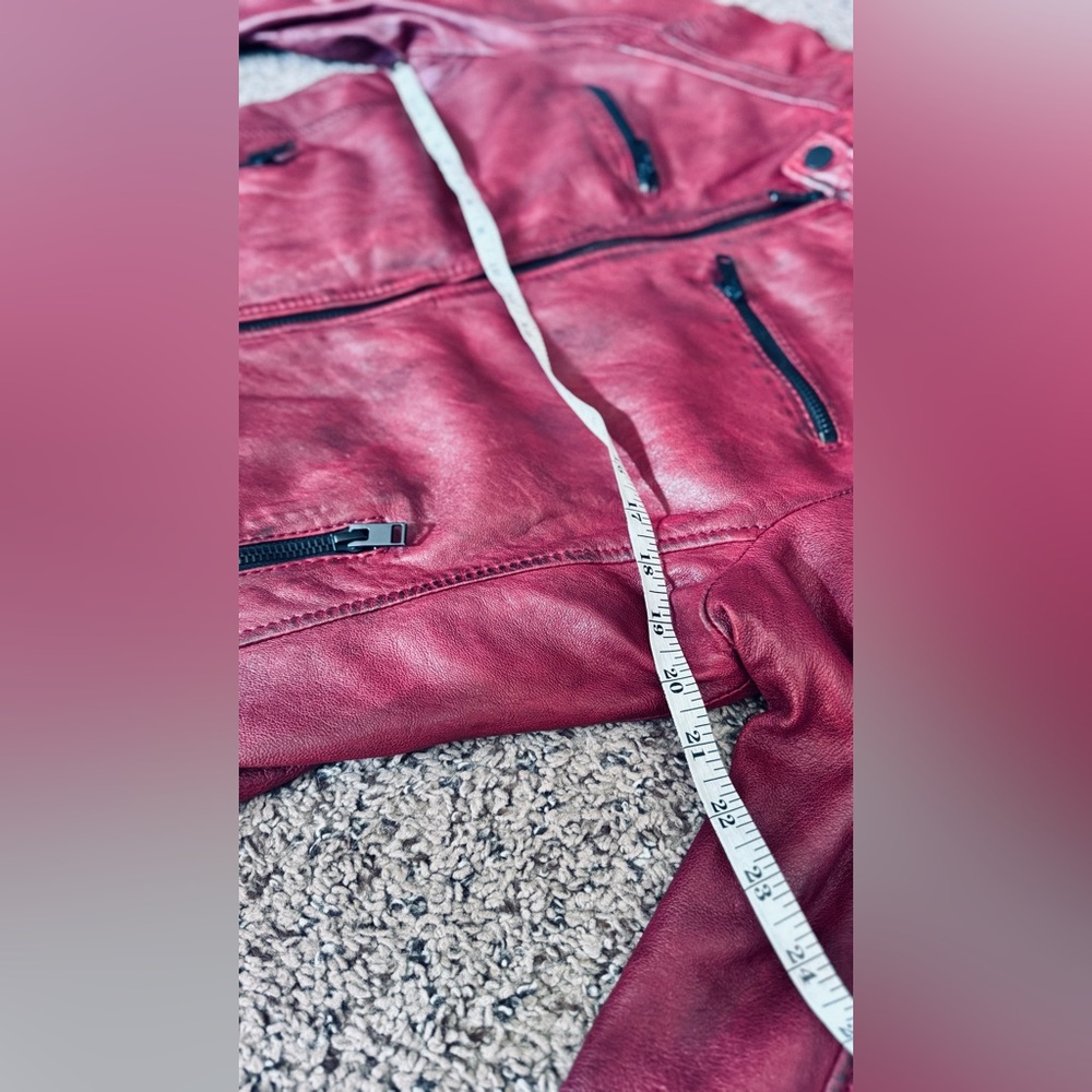 Men's Red Leather Jacket - Picture 6 of 11